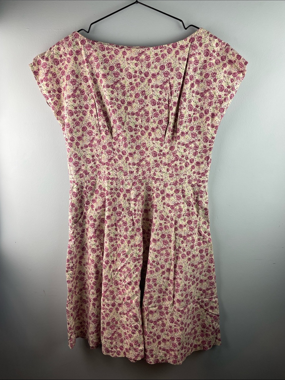 Vintage Cottagecore Floral Fit & Flare Dress Pink Cream Waist Size XL (12/14)
